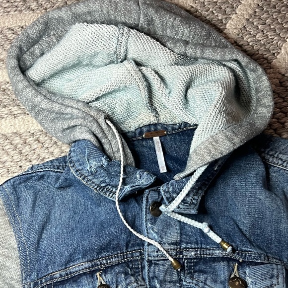 Free People Blue Denim Jacket with Gray Knit Accents - Picture 5 of 10
